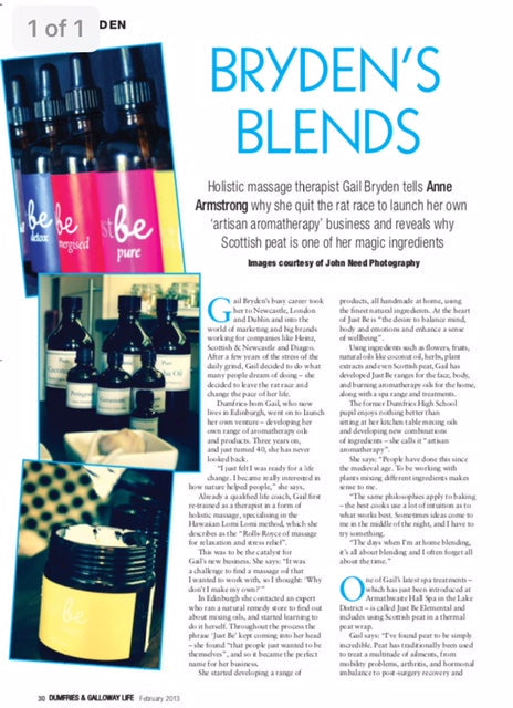 Dumfries & Galloway Life Magazine interview with Gail Bryden founder of JustBe Botanicals