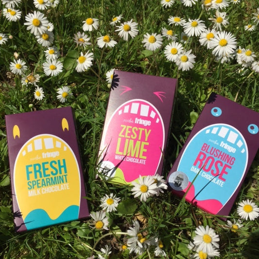 JustBe Botanicals Chocolate Bars for Edinburgh Fringe in grass