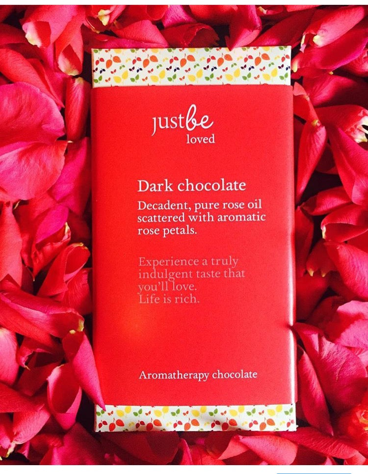 JustBe Loved chocolate bar in a bed of roses for valentines