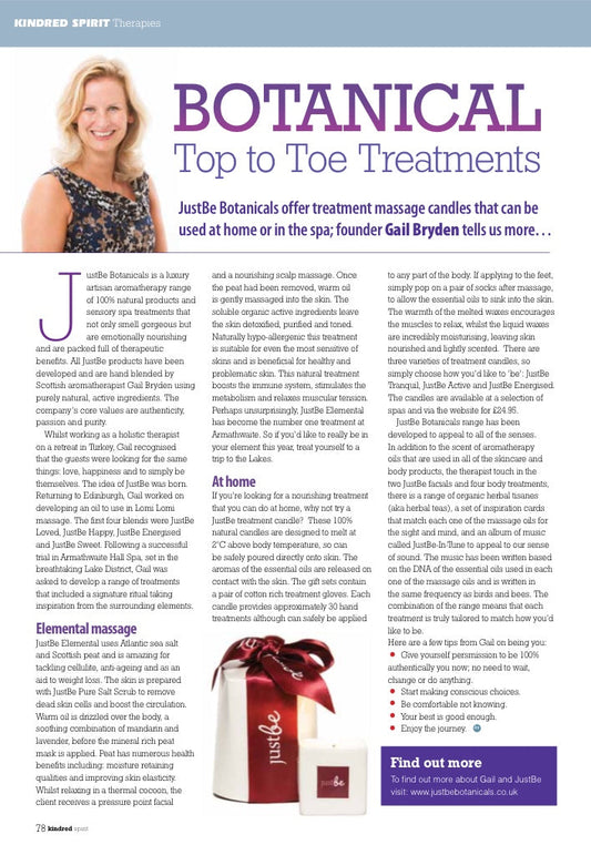 Kindered Spirit Magazine interview with Gail Bryden founder of JustBe Botanicals