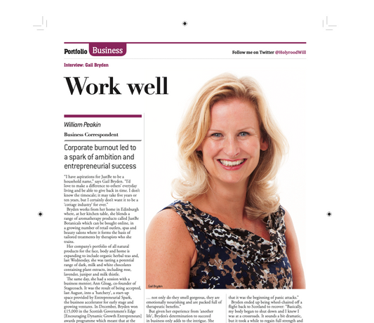 JustBe Botanicals Founder interview with Gail Bryden & Holyrood Magazine