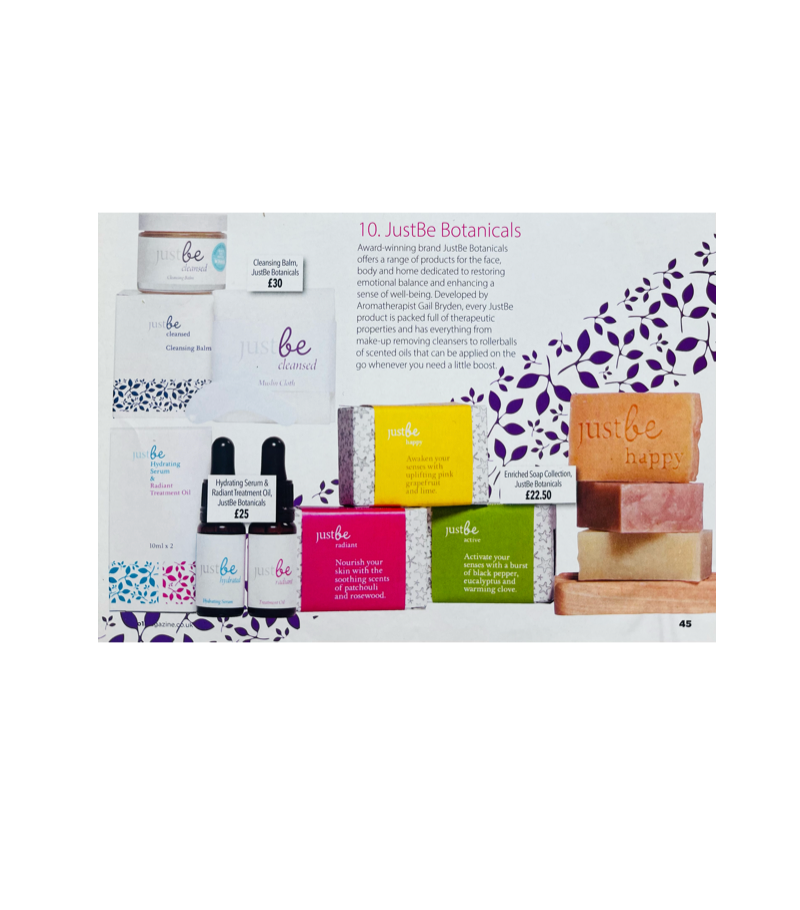 JustBe Botanicals Skincare named as top 10 article No.1 Magazine