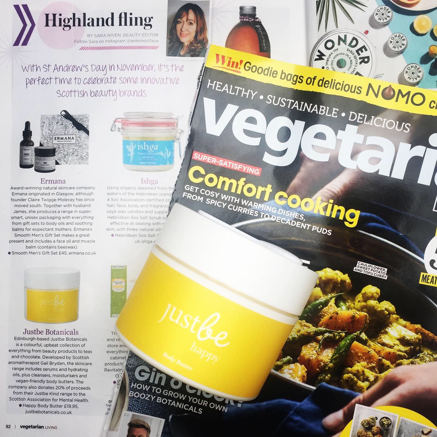 JustBe Botanicals Aromatherapy Body Butter in Vegetarian Living Magazine