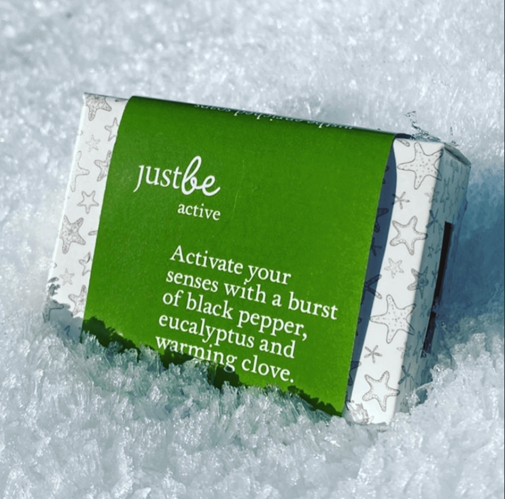 JustBe Botanicals Cold pressed aromatherapy Active soap snow