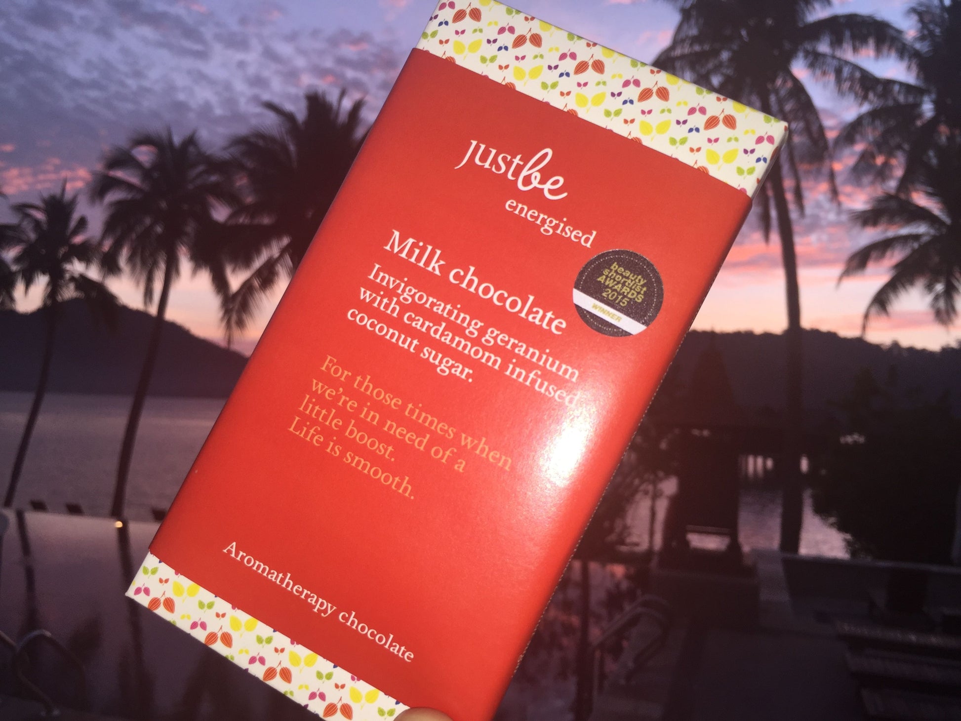 JustBe Botanicals Energised Chocolate Bar in Pangkor Laut Spa Sunset