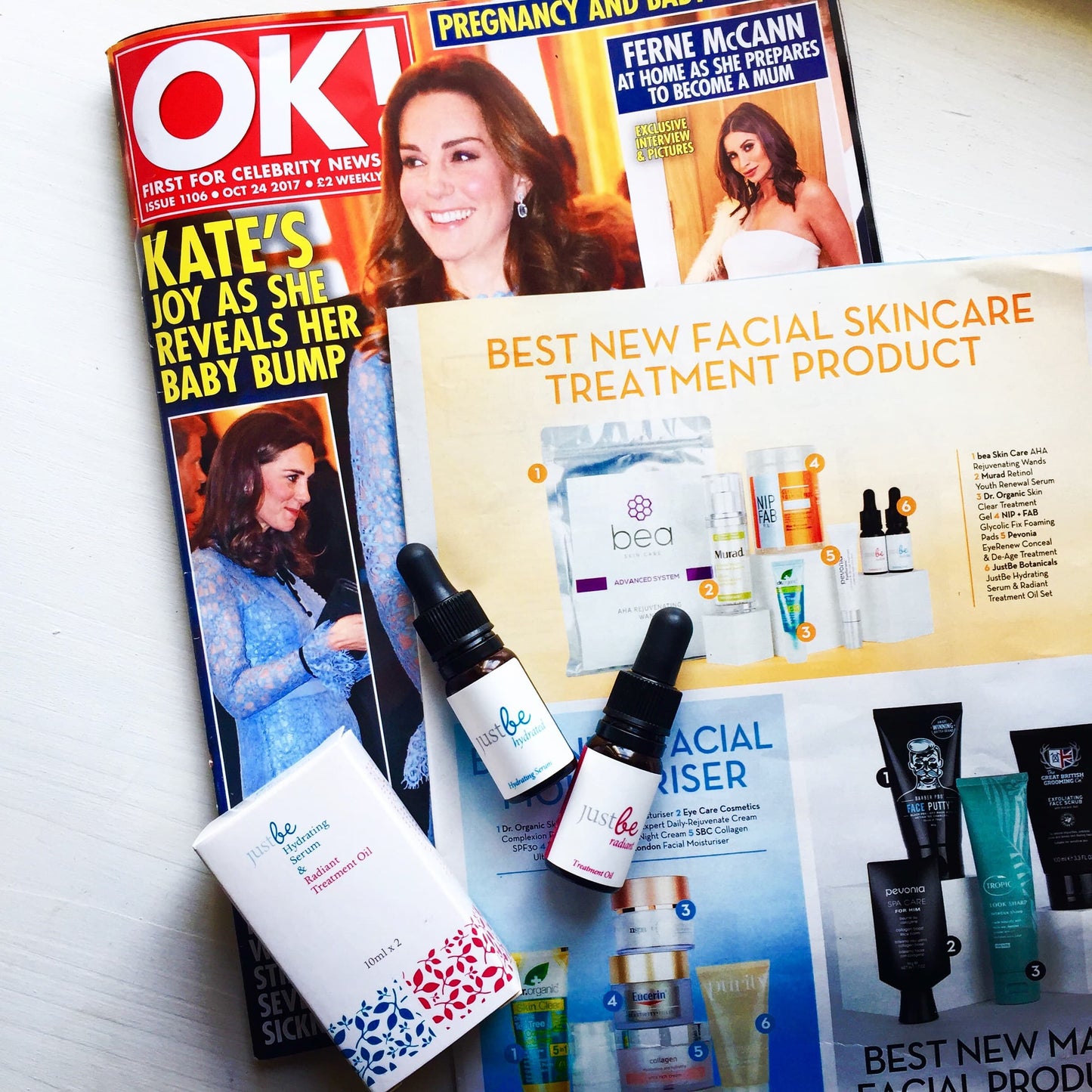 JustBe Botanicals Hydrating Face Serum & Rosehip Treatment Oil in OK! Magazine