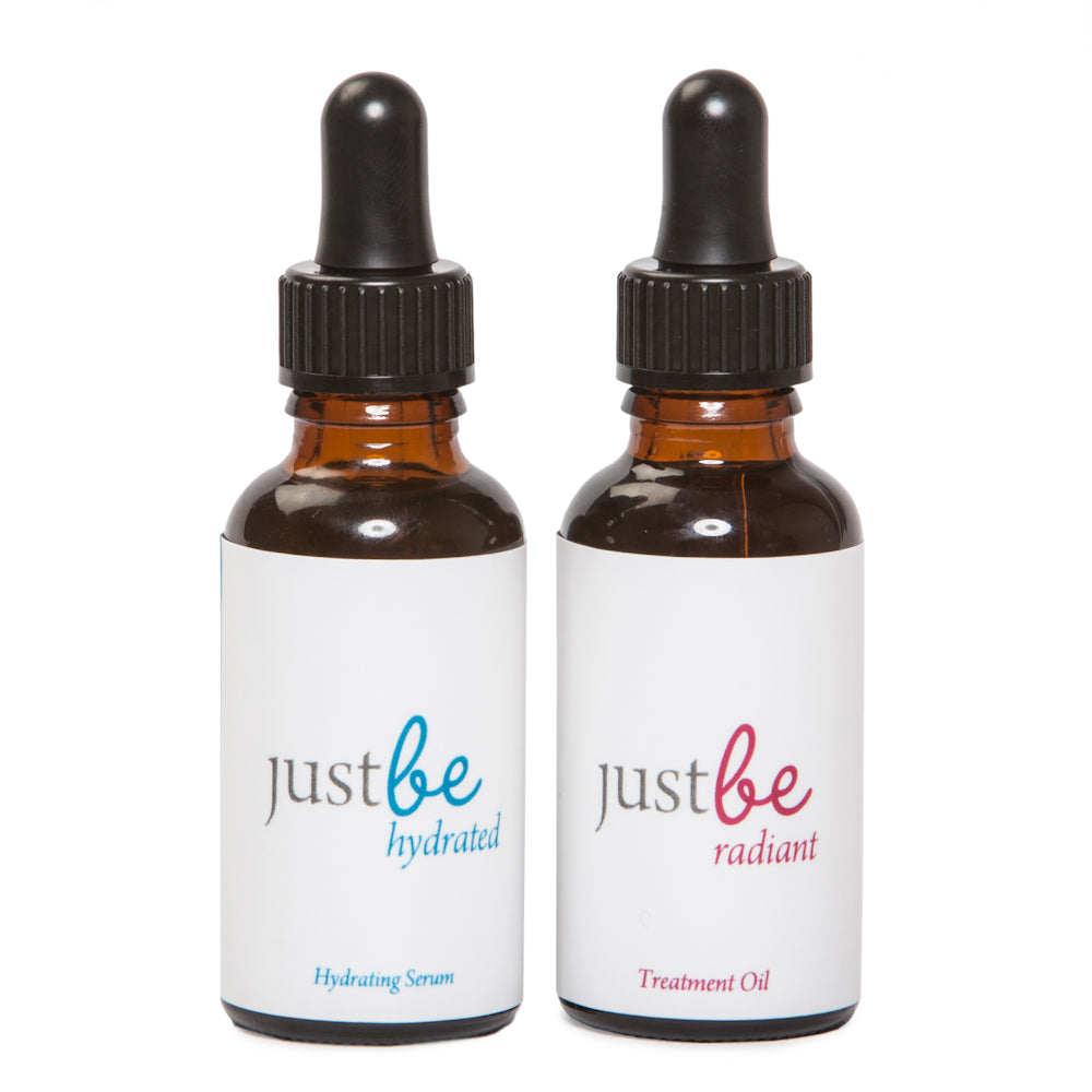 JustBe Botanicals Hydrating Serum and Radiant Treatment Face Oil skincare duo