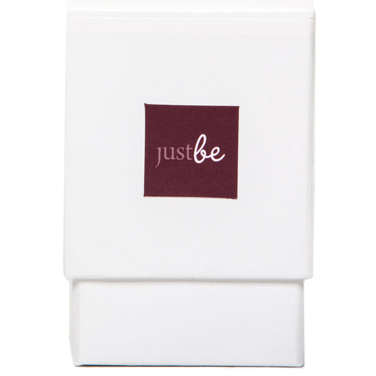 White box with a purple square label reading "justbe" in white text – packaging for JustBe Tranquil Inspiration Cards.